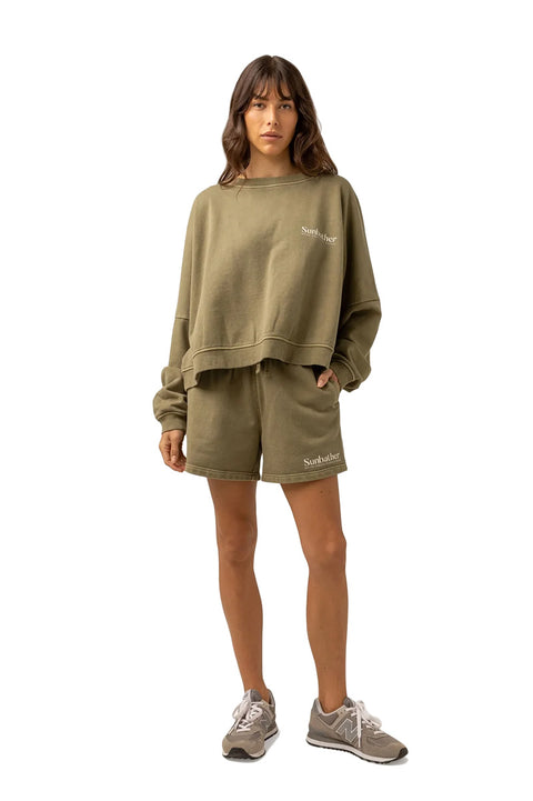 Rhythm Sunbather Fleece Short - Washed Olive - Full Body Shot