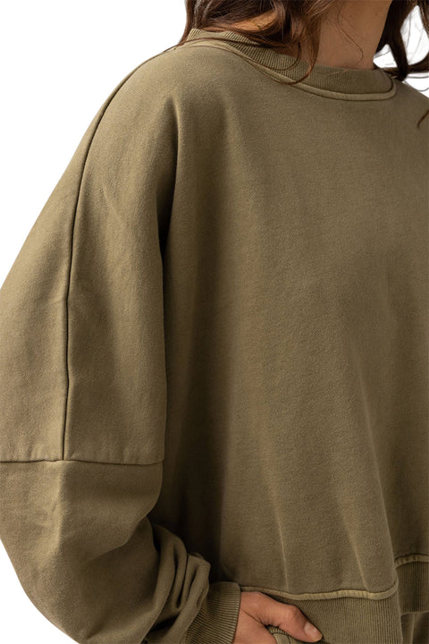Rhythm Sunbather Slouch Fleece - Washed Olive - Closeup