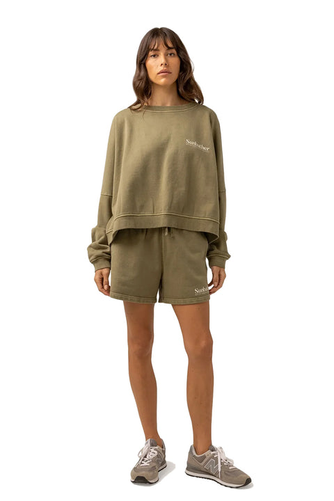 Rhythm Sunbather Slouch Fleece - Washed Olive - Full Body Shot