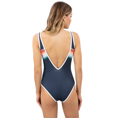 Rip Curl Retro Stripe Good One Piece - Mid Blue