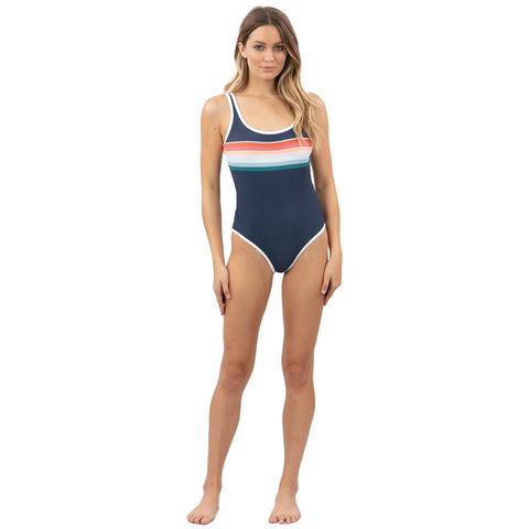 Rip Curl Retro Stripe Good One Piece - Mid Blue