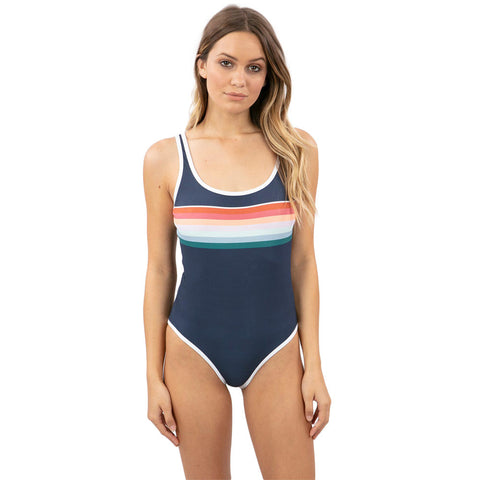 Rip Curl Retro Stripe Good One Piece - Mid Blue