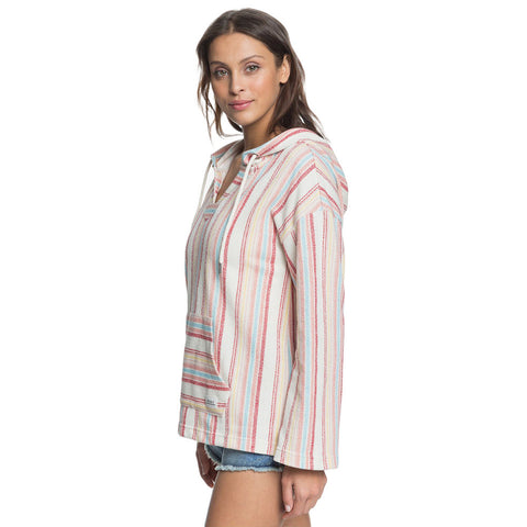 Roxy Call Of The Ocean Poncho Hoodie - Snow White Bruel Stripes