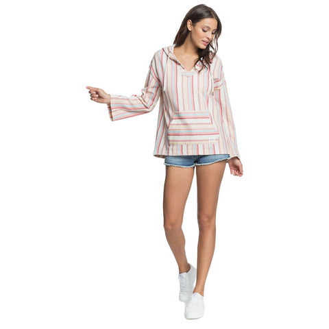 Roxy Call Of The Ocean Poncho Hoodie - Snow White Bruel Stripes