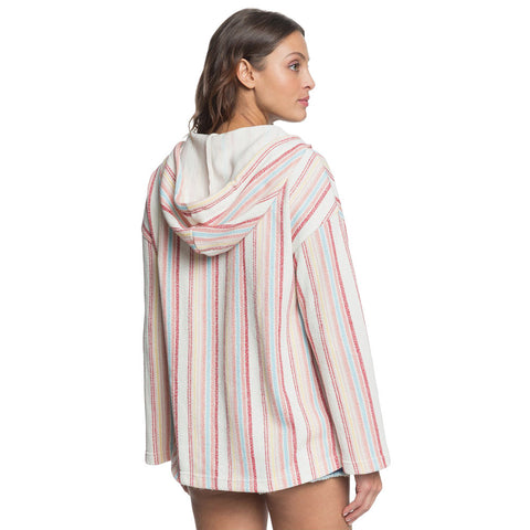 Roxy Call Of The Ocean Poncho Hoodie - Snow White Bruel Stripes