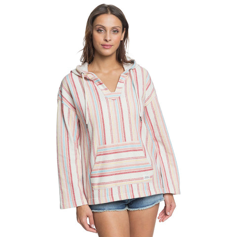 Roxy Call Of The Ocean Poncho Hoodie - Snow White Bruel Stripes