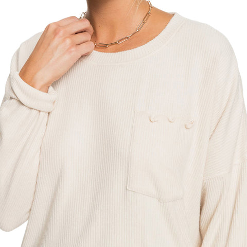 Roxy Cozy Day Long Sleeve Rib Knit Top - Tapioca