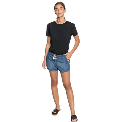 Roxy Go To The Beach Elasticized Denim Shorts - Medium Blue