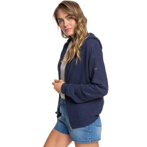 Roxy Like A Dream Rib Knit Zip Up Hoodie - Mood Indigo