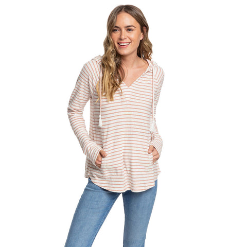 Roxy Long Night Hooded Long Sleeve Top - Cafe Creme