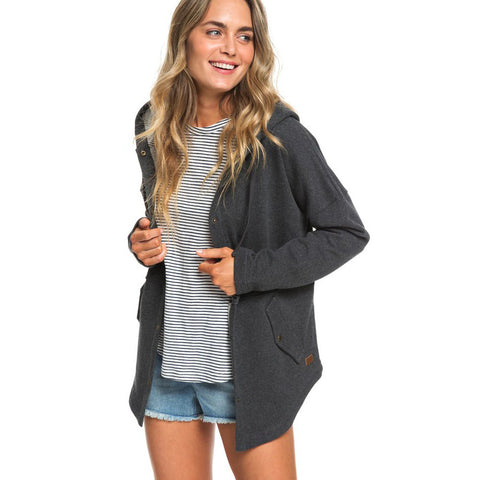 Roxy Lullaby Lights Longline Snap Front Hoodie - Charcoal Heather