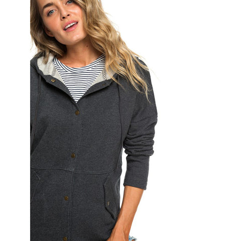 Roxy Lullaby Lights Longline Snap Front Hoodie - Charcoal Heather