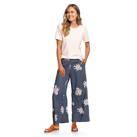 Roxy Midnight Avenue Wide Leg Viscose Pants - Turbulence Rose & Pearls