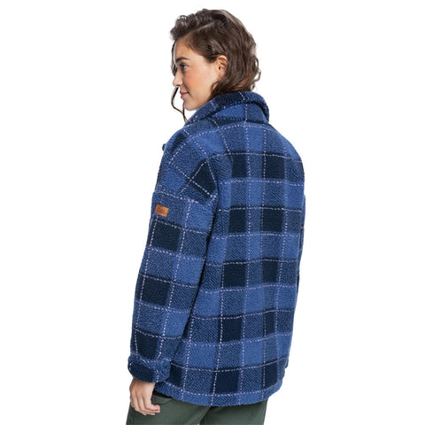 Roxy Set Your Sights Sherpa Jacket - Mood Indigo Plaid Party