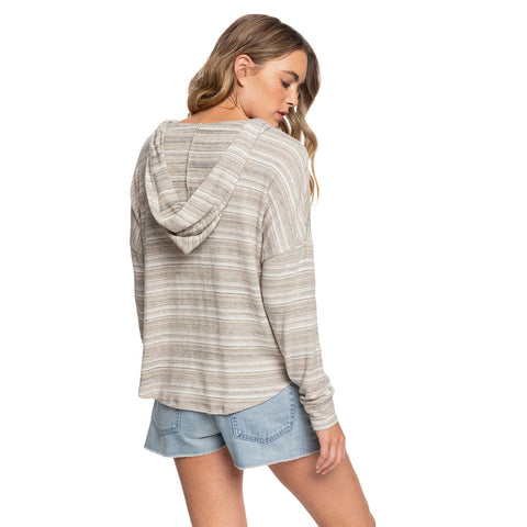 Roxy Sweet Thing Cozy Long Sleeve Hooded Top - Anthracite Heather Stripes