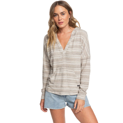 Roxy Sweet Thing Cozy Long Sleeve Hooded Top - Anthracite Heather Stripes