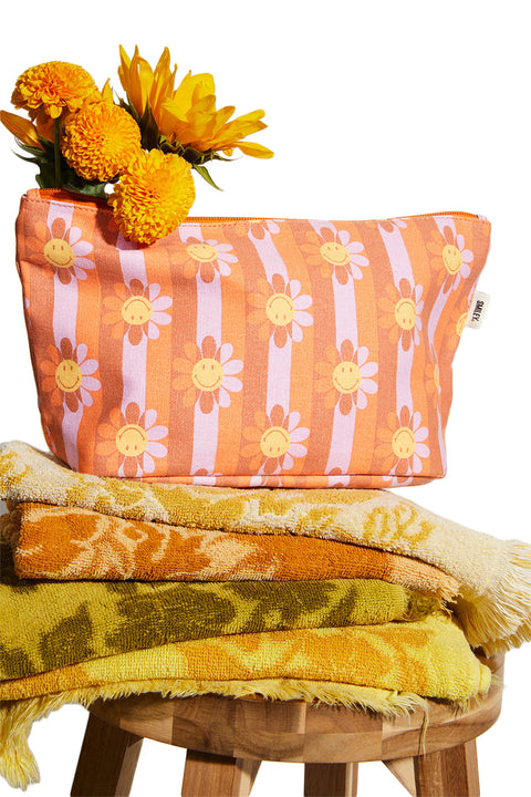 Billabong X Smiley Pouch - Orange Kiss - On A Stool with Towels & Flowers
