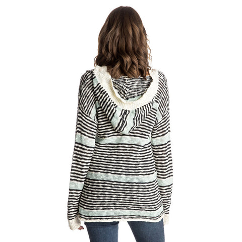 Roxy Warm Heart Stripe Hooded Poncho Sweater - Anthracite