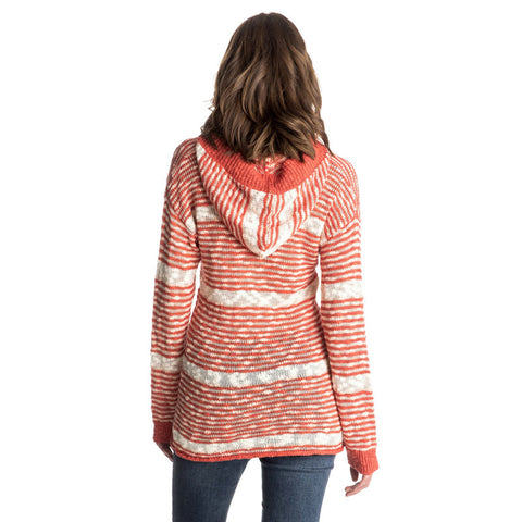 Roxy Warm Heart Stripe Hooded Poncho Sweater - Chili